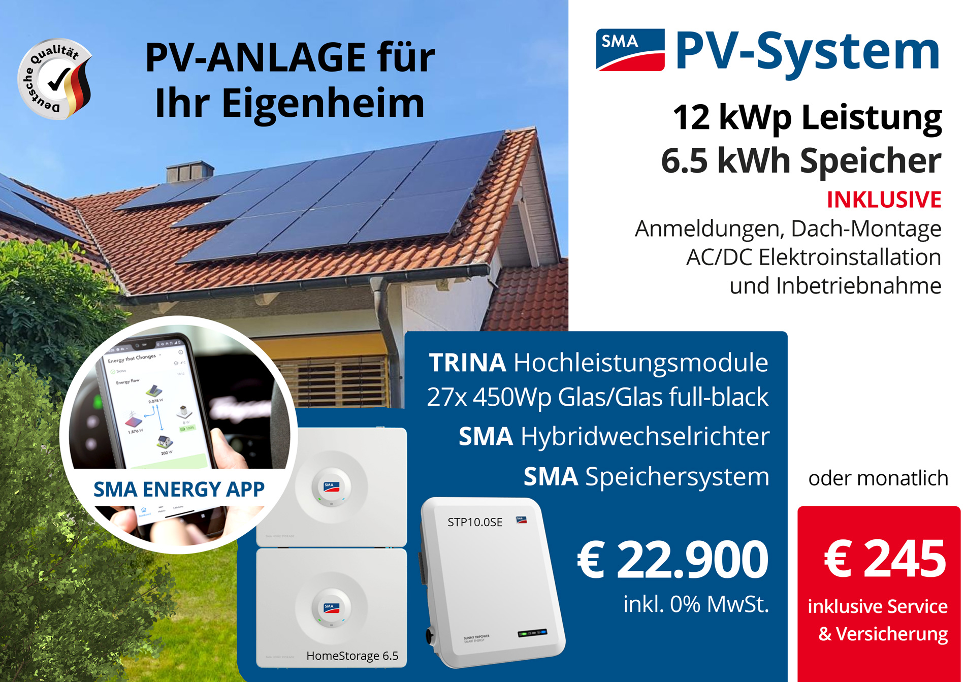 12 kWp SMA PV-System mit Speicher kostet 22.900€