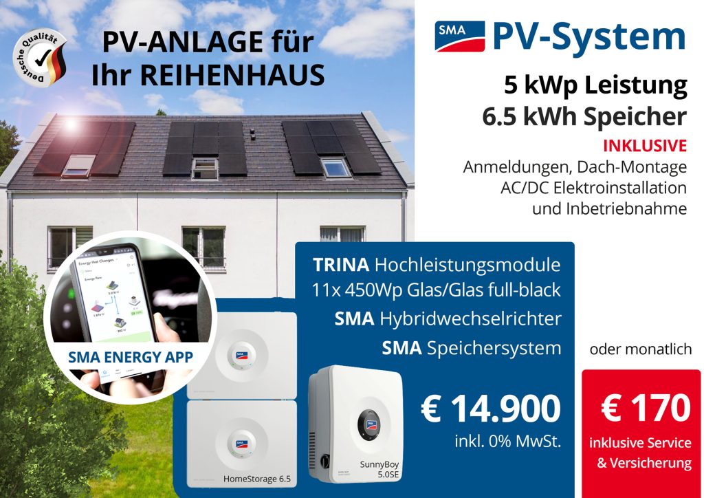 5kWp Photovoltaik Anlage von SMA mit Speicher 14.900€